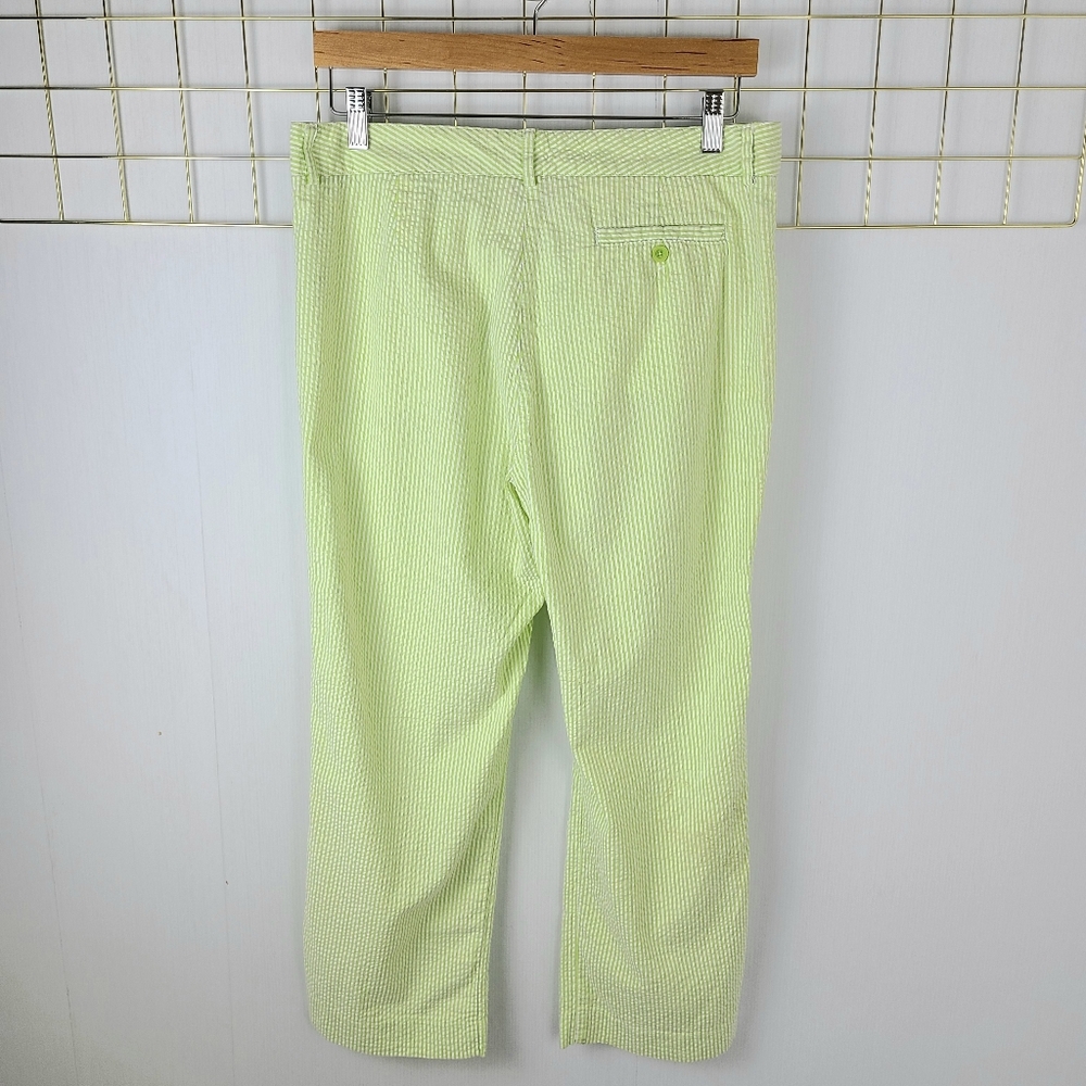 Lilly Pulitzer White Label Green White Striped Seersucker Vintage Cropped Pants - Picture 2 of 10